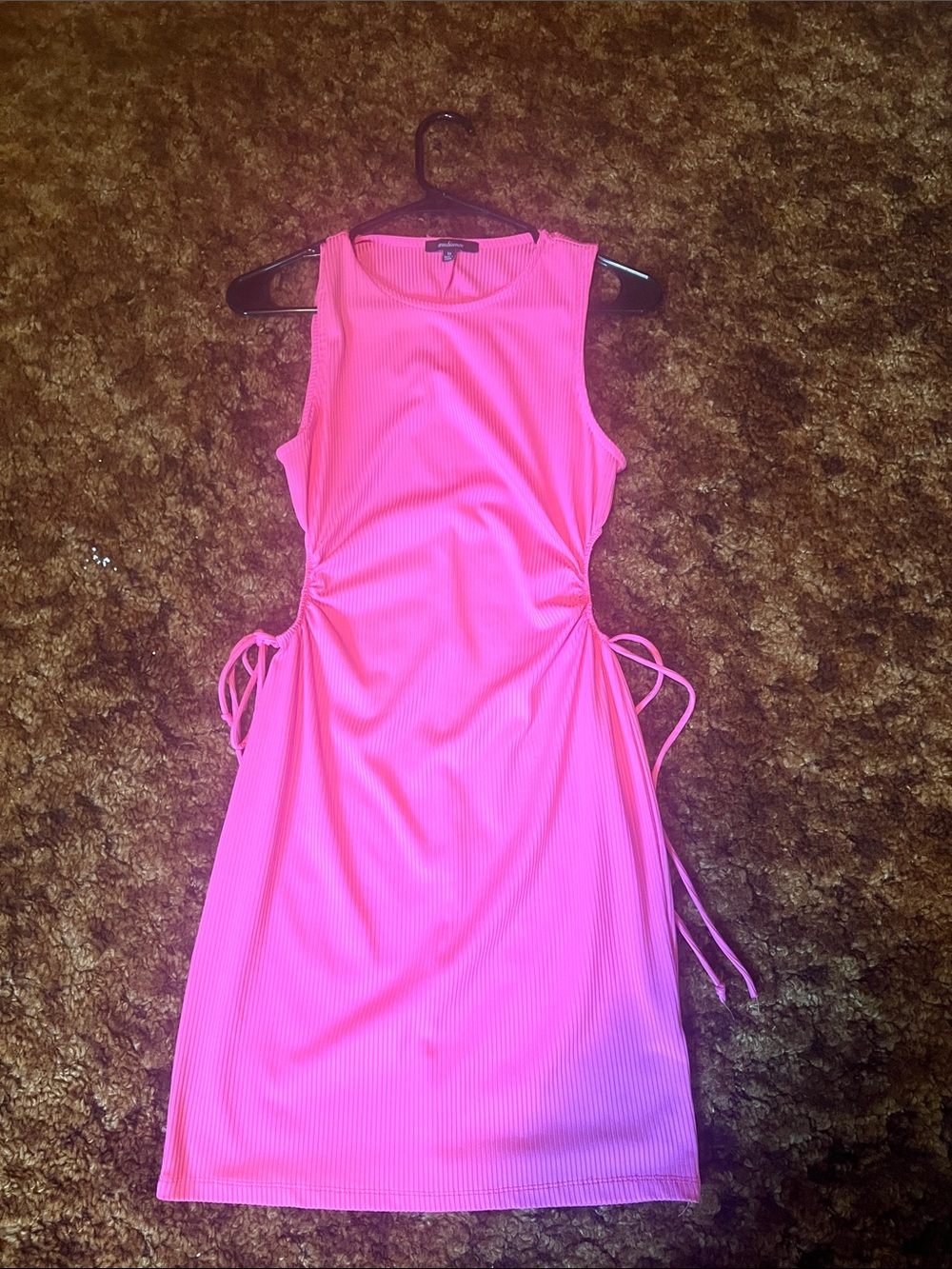 Ambiance Hot Pink Ribbed Midi Dress with Side Ties